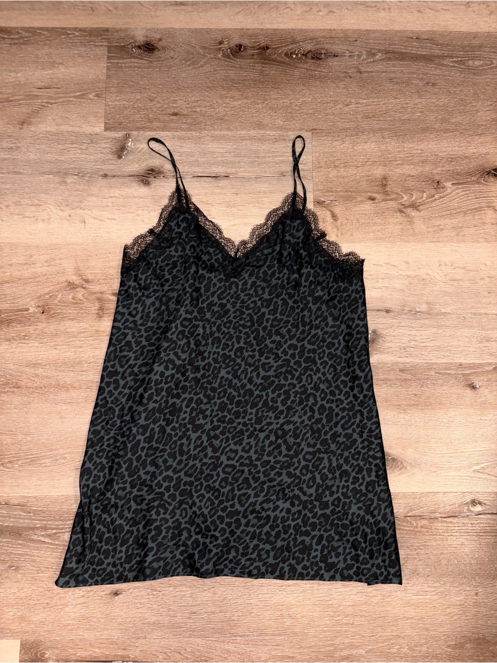 Victoria's Secret Black Lace Green Leopard Nightgown